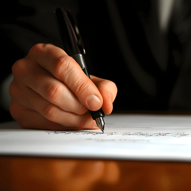 Une main qui signe un document